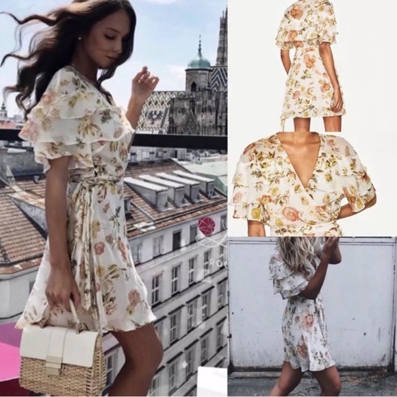 Zara Cream Romantic floral chiffon ruffle wrap dress Fairy Boho western feminine - Picture 4 of 11